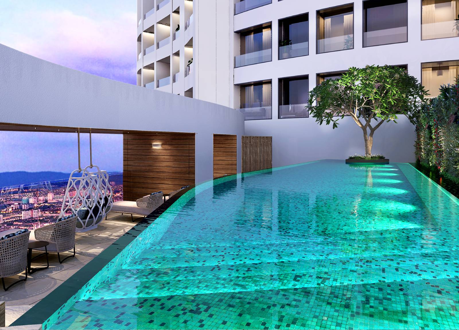 A private pool on the 43rd floor reserved for Club Saint Amand members only.